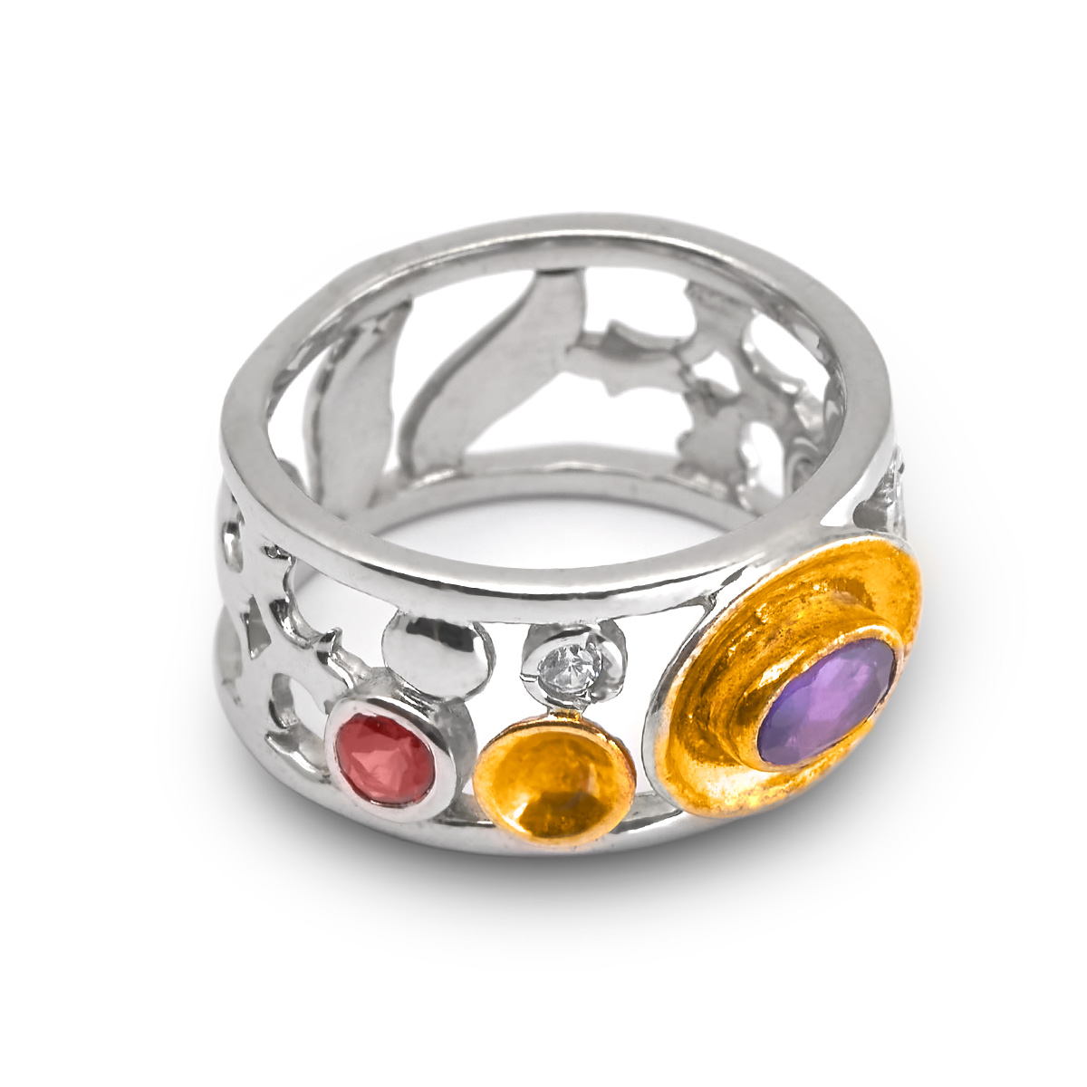 Bague amethyste, tourmaline argent Mira